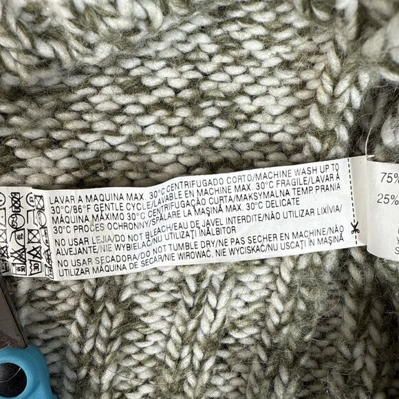 ZARA Chunky Knit Sweater V-neck Long Sleeve Wool Blend Olive Women's Medium - Picture 11 of 14